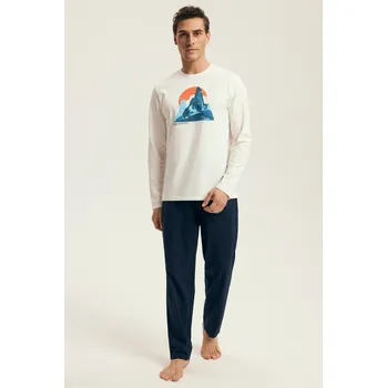 Pánské pyžamo PÁNSKÉ PYŽAMO LOJI 43475 AW25 BÍLÝ GRANÁT 2XL