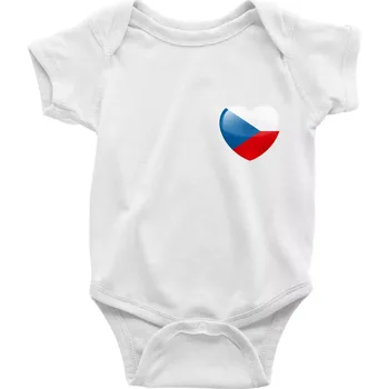 Kojenecký body Česká vlajka srdce - pravé prso - Body kojenecké s krátkým rukávem - Krátký r. 18-24 měs ( Bílá )