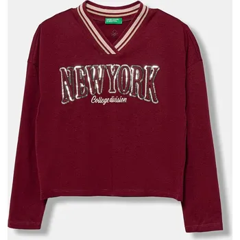 Chlapecké tričko Dětské bavlněné tričko s dlouhým rukávem United Colors of Benetton 3I1XC400E.G.seasonal burgundské 93X, vel. 130