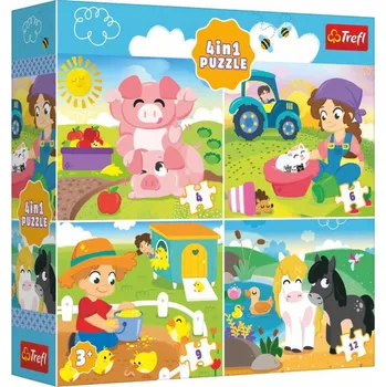 Puzzle TREFL PUZZLE 4v1 Zvířátka na vsi 19x16cm 4-12 dílků skládačka