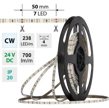 LED páska MCLED AKCE - LED pásek SMD2216 CW 238LED/m 7,2W/m DC 24V 700lm/m CRI90 IP20 4mm délka 3m vodič A 1,0m -X03 ML-126.044.90.9-03000.1000X03