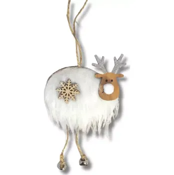 Vánoční dekorace Dekorace - Sob srst závěs bílý 11cm