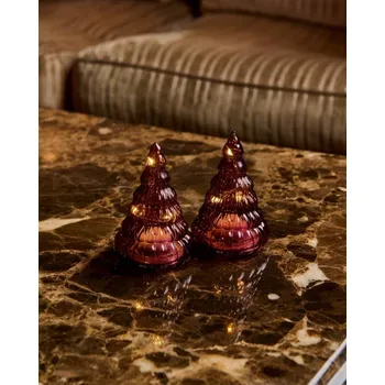 Vánoční dekorace SIRIUS LED světelný stromeček, skleněný, sada 2 kusy,vínová, 9 cm