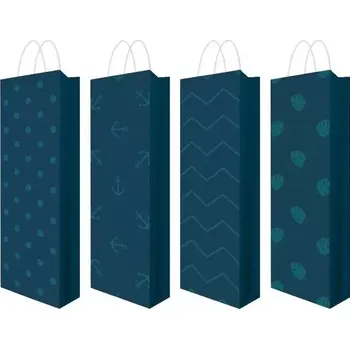 Dárková taška Taška dárková na lahev ražba modrá 12x9x36 cm 4ASS