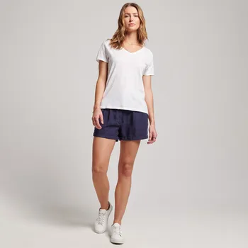 Dámské tričko Dámské Tričko s krátkým rukávem SUPERDRY STUDIOS SLUB EMBROIDERED V-NECK T-SHIRT W1011181A01C – Béžová S