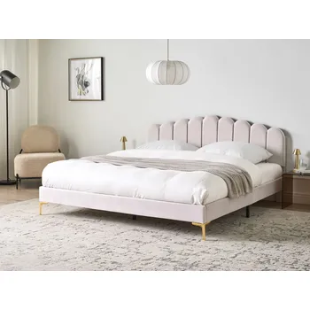Postel Postel krémově bílá sametové čalounění 180 x 200 cm kovové nohy s čelem a roštem moderní glamour styl ložnice Beliani