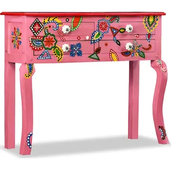 Příborník do zásuvky zahrada-XL Odkládací stolek, masivní mangovník, ručně malovaný, růžový 244597