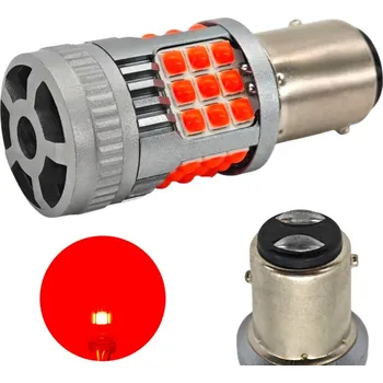 Autožárovka LED žárovka P21/5W, BAY15D 12-24V bez poruchy 2200lm červená motoLEDy 1347