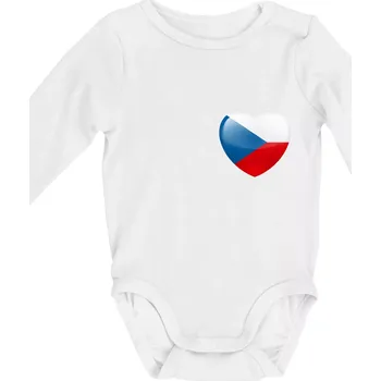 Kojenecký body Česká vlajka srdce - pravé prso - Body kojenecké s dlouhým rukávem - Dlouhý r. do 3 měs ( Bílá )