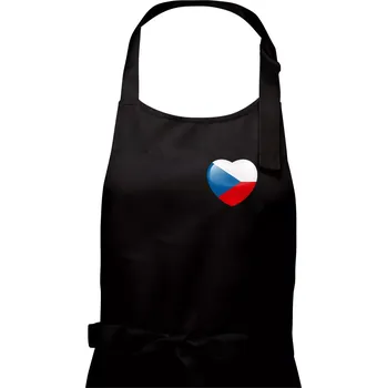 Kuchyňská zástěra Česká vlajka srdce - pravé prso - Dámská zástěra na vaření - Univerzální velikost ( Černá )