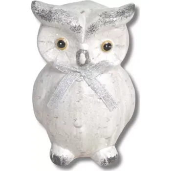 Velikonoční dekorace Dekorace - Sova sněžná s mašlí keramika 11,5cm