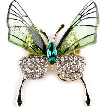 Brož Brož s broušenými kamínky vážka, motýl - 6 zelená sv. motýl