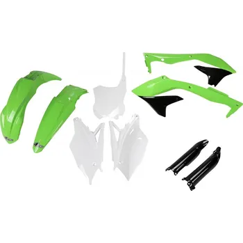 UFO kompletní sada plastů (FULL KIT) s kryty tlumičů KAWASAKI KXF 450 16-17 barva (zelená/bílá/černá) (KA223E999) (UFO kompletní sada plastů (FULL KIT) s kryty tlumičů KAWASAKI KXF 450 16-17 barva (zelená/bílá/černá) (KA223E999))