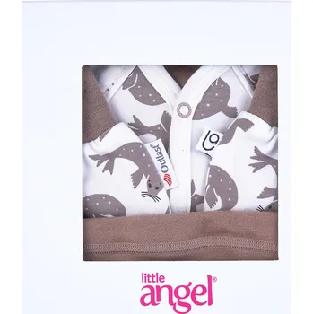 Kojenecký overall Little Angel Novorozenecká sada BIO smyk Outlast® - bílá hnědý tuleň/oříšková Velikost oblečení: 68