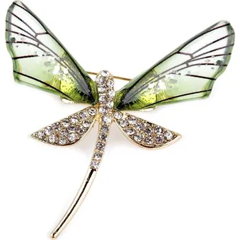 Brož Brož s broušenými kamínky vážka, motýl - 3 zelená sv. vážka