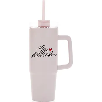 MOJE KÁVIČKA - růžový cestovní termohrnek s průhledným víčkem 900 ml