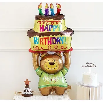 Balónek Fóliový balónek 100 cm - narozeninový medvídek