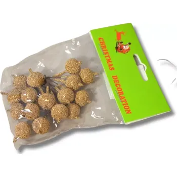 umělá květina Dekorace - Jablíčko mini 12mm drátek,zlaté 16ks