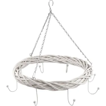 Výtvárné potřeby Závěsný proutěný věnec Ø45 cm s 8 háčky, barva bílá přírodní