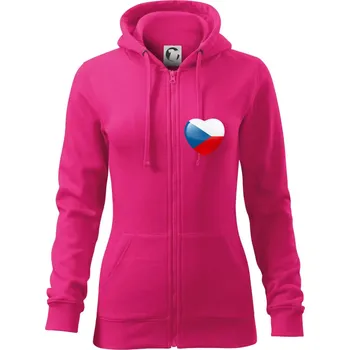 Dámská mikina Česká vlajka srdce - pravé prso - Dámská mikina trendy zipper s kapucí - XS ( Purpurová )