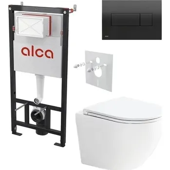 Alcadrain Set modulu do sádrokartonu, WC Urban Vort, sedátka a tlačítka černá lesk M378