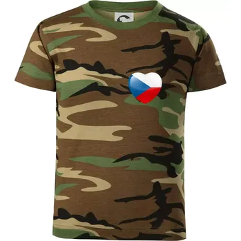 Česká vlajka srdce - pravé prso - Dětské maskáčové triko - 104-110cm / 3-4 roky ( Hnědý maskáč )