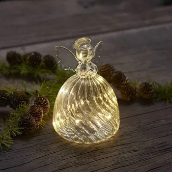 Vánoční dekorace SIRIUS LED světelný skleněný anděl, 13cm, čirý
