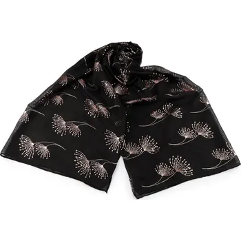 Šátek Šátek / šála se zlatým potiskem 70x180 cm - černá růžovozlatá