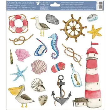 Okenní dekorace Anděl Okenní fólie moře a ryby 30 x 33,5 cm vzkaz v láhvi