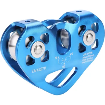Lezecká dvojitá hliníková kladka Zipline 30 kN Univerzální kladka pro lano do 13 mm a kabel do 12 mm Odolné horolezecké vybavení modrá