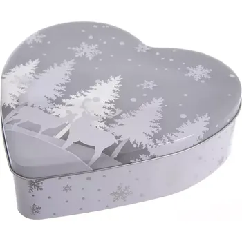 Dóza na potraviny Dóza plech vánoční šedá srdce 23x22x7 cm