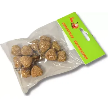 Vánoční dekorace Dekorace - Srdce 20mm na drátku zlaté 12ks