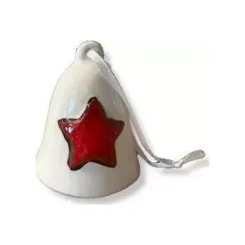 Vánoční dekorace Dekorace-Zvonek bílý s hvězdou 6,7cm
