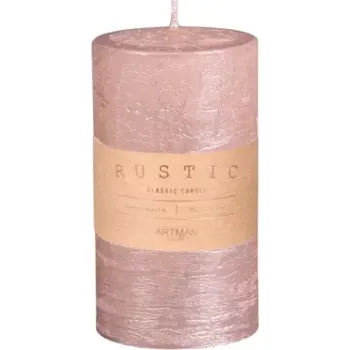 Vánoční dekorace Svíčka rustik METALIC VÁLEC d6x9cm růžová