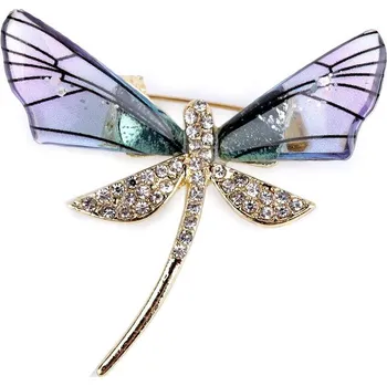 Brož Brož s broušenými kamínky vážka, motýl - 2 fialová lila vážka