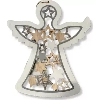 Vánoční dekorace Dekorace - Anděl závěsný dřevěný bílý