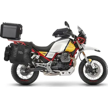 Zavazadlo na motocykl Shad kompletní sada bočních adventure brašen SHAD TERRA TR40 a černého hliníkového 55L topcase, včetně montážní sady SHAD MOTO GUZZI V 85 TT