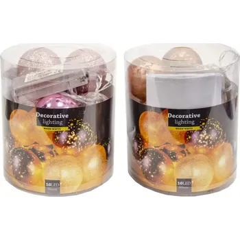 Vánoční dekorace LED světýlka vnitřní koule růž/měď 10 LED 5cm 2ASS