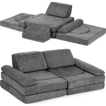 Dětský stůl Dvoumístná modulární skládací pohovka pro děti, 10 polštářů - šedá ECOTOYS TMSRT-17-GY