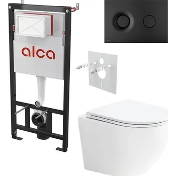 Alcadrain Set modulu do sádrokartonu, WC Urban Vort, sedátka a tlačítka černá mat M1978