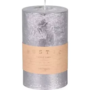 Vánoční dekorace Svíčka rustik METALIC VÁLEC d7x12cm stříbrná