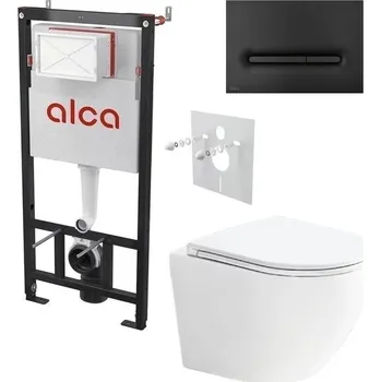 Alcadrain Set modulu do sádrokartonu, WC Urban Vort, sedátka a tlačítka černá mat M1878