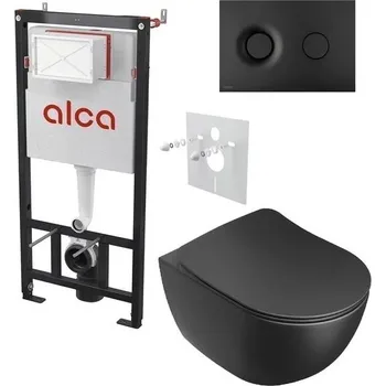 Alcadrain Set modulu do sádrokartonu, WC Urban City černé, sedátka a tlačítka černá lesk M1978