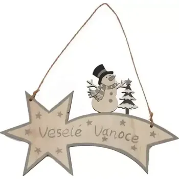 Vánoční dekorace Cedule dřevo Veselé Vánoce sněhulák bílá 22x1x14cm