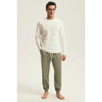 Pánské pyžamo PÁNSKÉ PYŽAMO LOCAL 43464 AW25 ECRU-GREEN XL