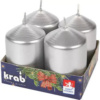 Vánoční dekorace Svíčka adventní válec 40x60mm 4ks stříbrná metalická