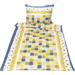 KNITVA Dětské bavlněné povlečení FRIENDS modro-žluté 140/200 + 70/90