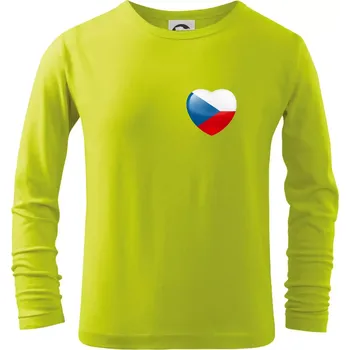 Dětská móda Česká vlajka srdce - pravé prso - Triko dětské Long Sleeve - 134 cm/8 let ( Limetková )