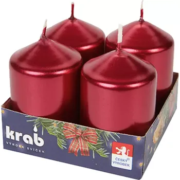 Vánoční dekorace Svíčka adventní válec 40x60mm 4ks bordo metalická