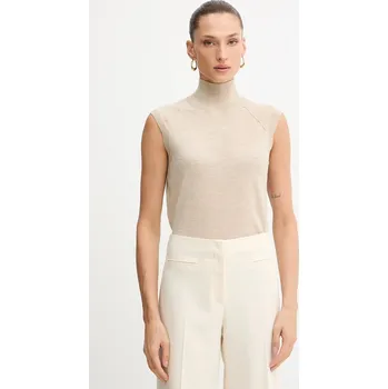 Dámská vesta Vlněná vesta BOSS Fipini dámská, béžová barva, s pologolfem, 50544998 08X, vel. L